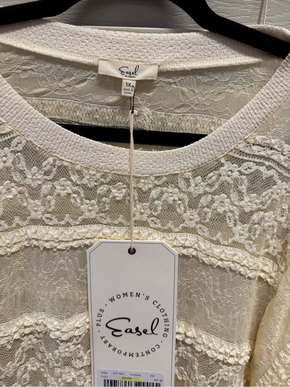 easel Lace Overlay Cream Blouse